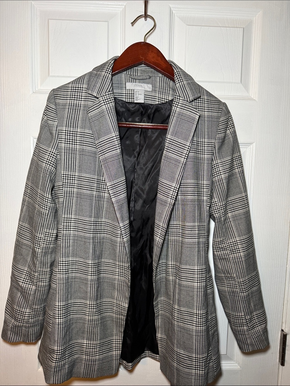 H&M Plaid Tie-Waist Blazer Jacket Size 4 Gray